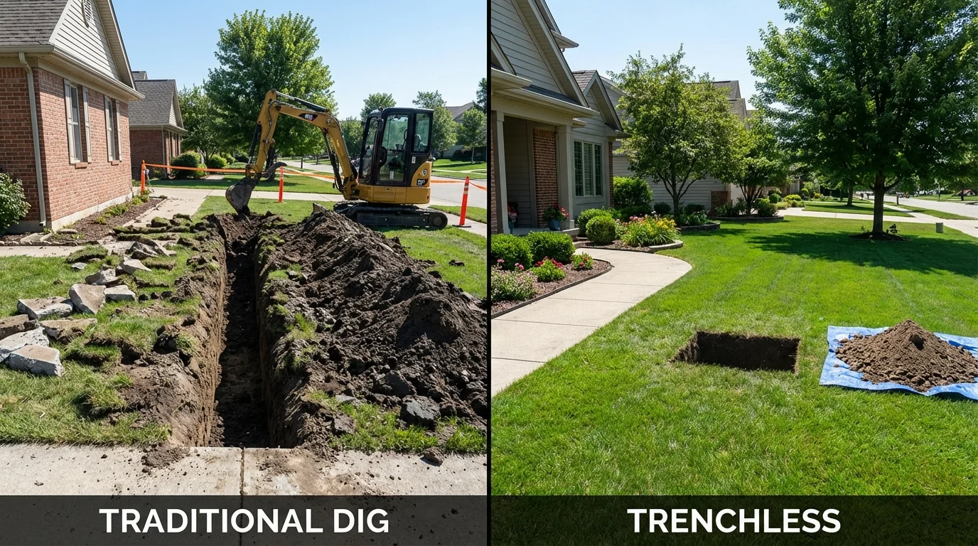 Trenchless sewer repair with minimal yard damage versus traditional excavation in Buffalo, WV